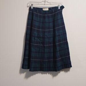Pleated Tartan Midi Skirt in Navy & Green